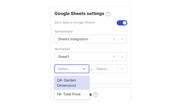 Select calculator element values to sync to Google Sheets