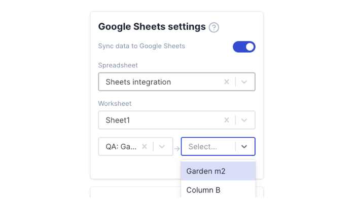 Select Google Sheets column you want to sync the calculator element value to
