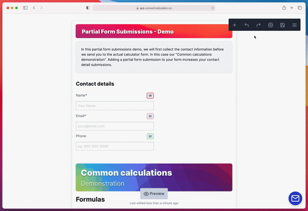 Partial form submissions demonstration