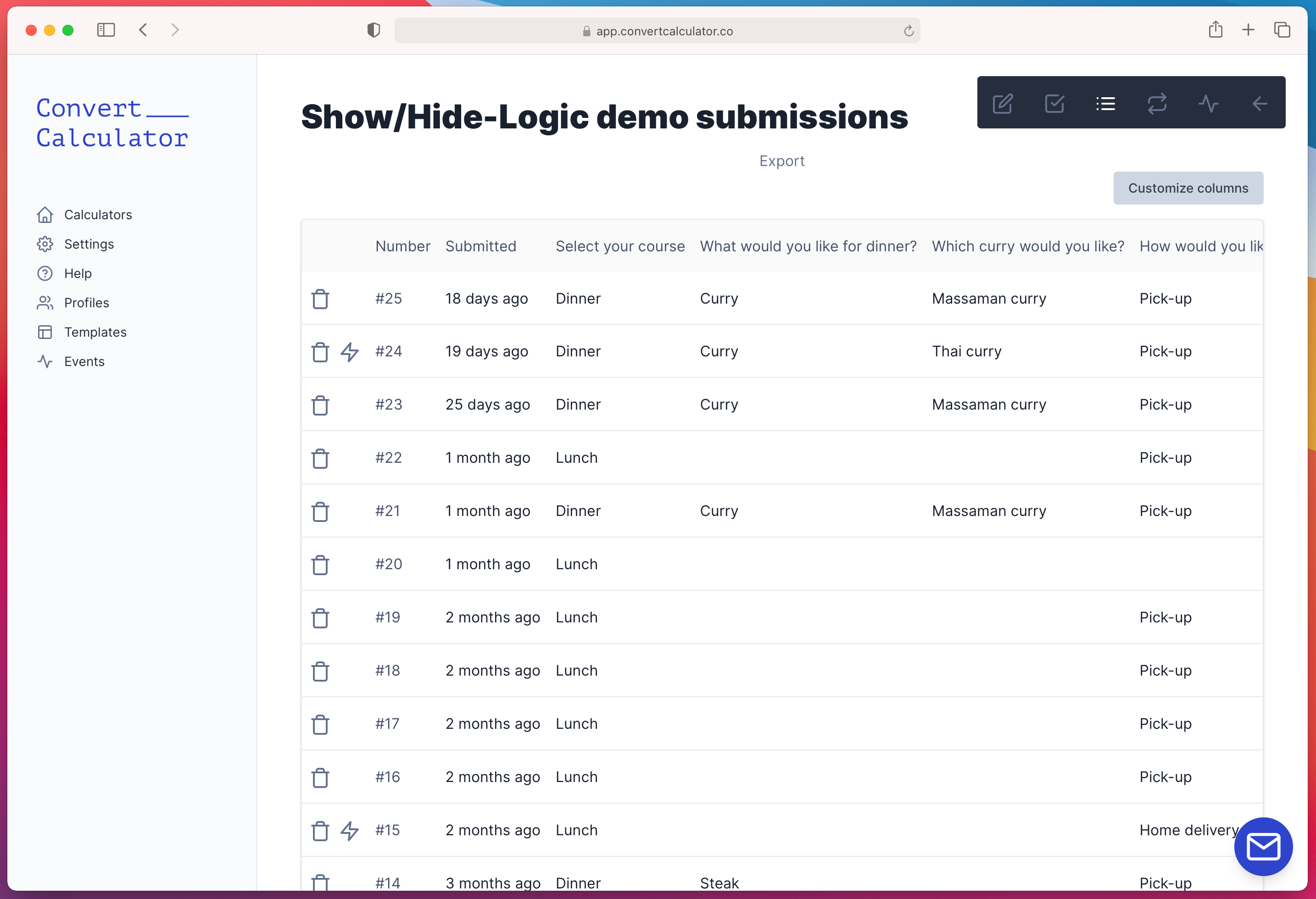 Submissions dashboard